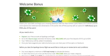 100% Match Bonus up to €500 in Lapalingo: welcome bonus lapalingo