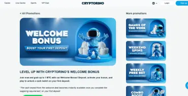 100% on your first deposit up to 1 BTC at Cryptorino Casino: Криптоказино Cryptorino