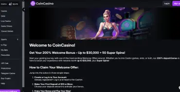 200% up to $30,000 and up to 50 free spins on your first deposit at Coin Casino: Онлайн казино Coin Casino