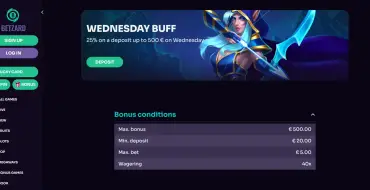 25% up to 500 €/$ every Wednesday at Betzard: Онлайн казино Betzard