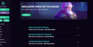 Up to €/$4,000 and 350 free spins on your first four deposits at Betzard: Онлайн казино Betzard