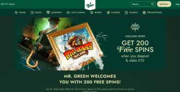 Welcome bonus at Mr. Green UK: 200 Free Spins: Mr Green UK