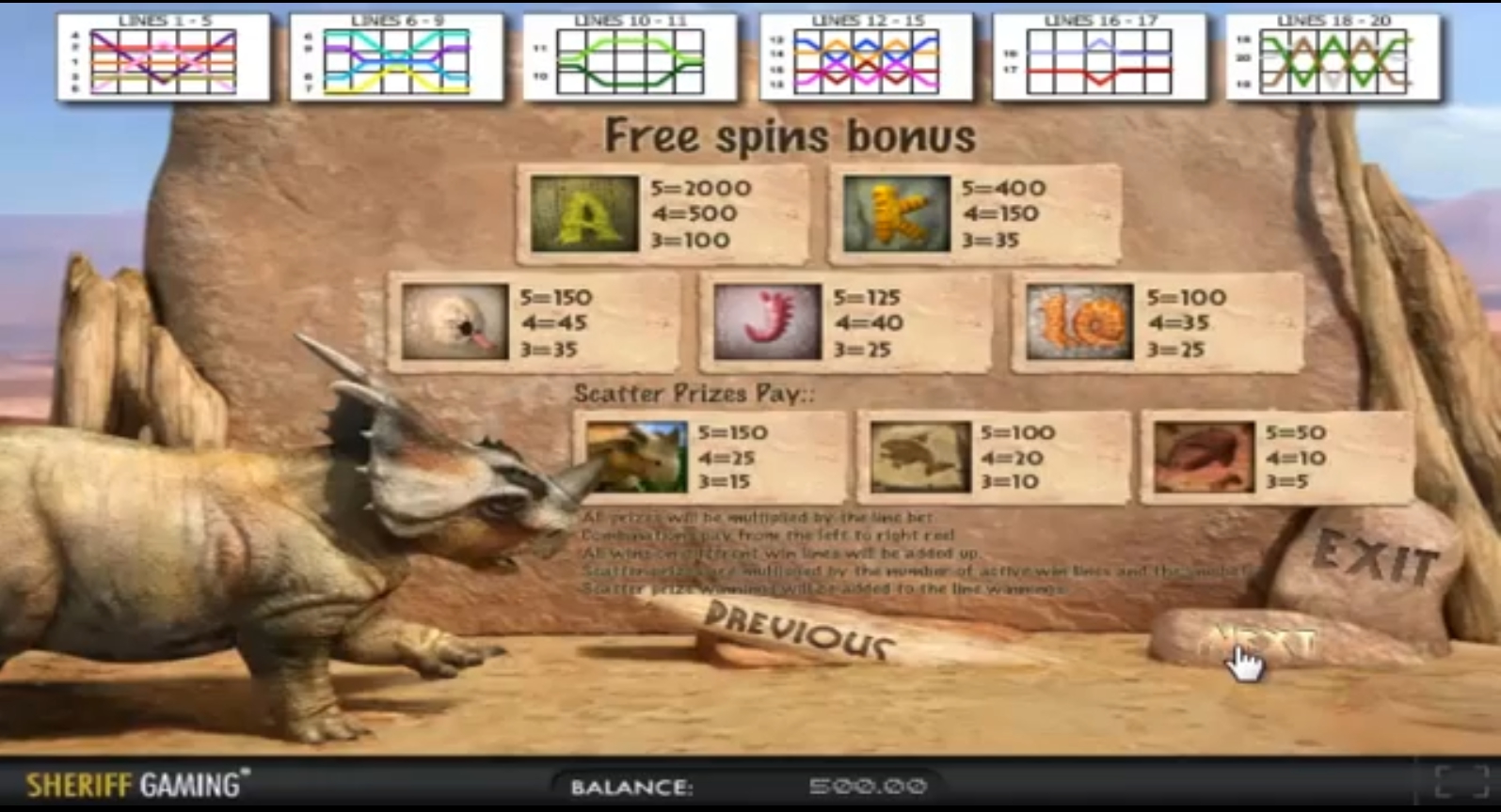 фриспины игрового автомата Dinos Rhino