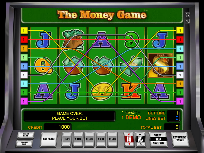 линии выплат и символы игрового автомата The Money Game