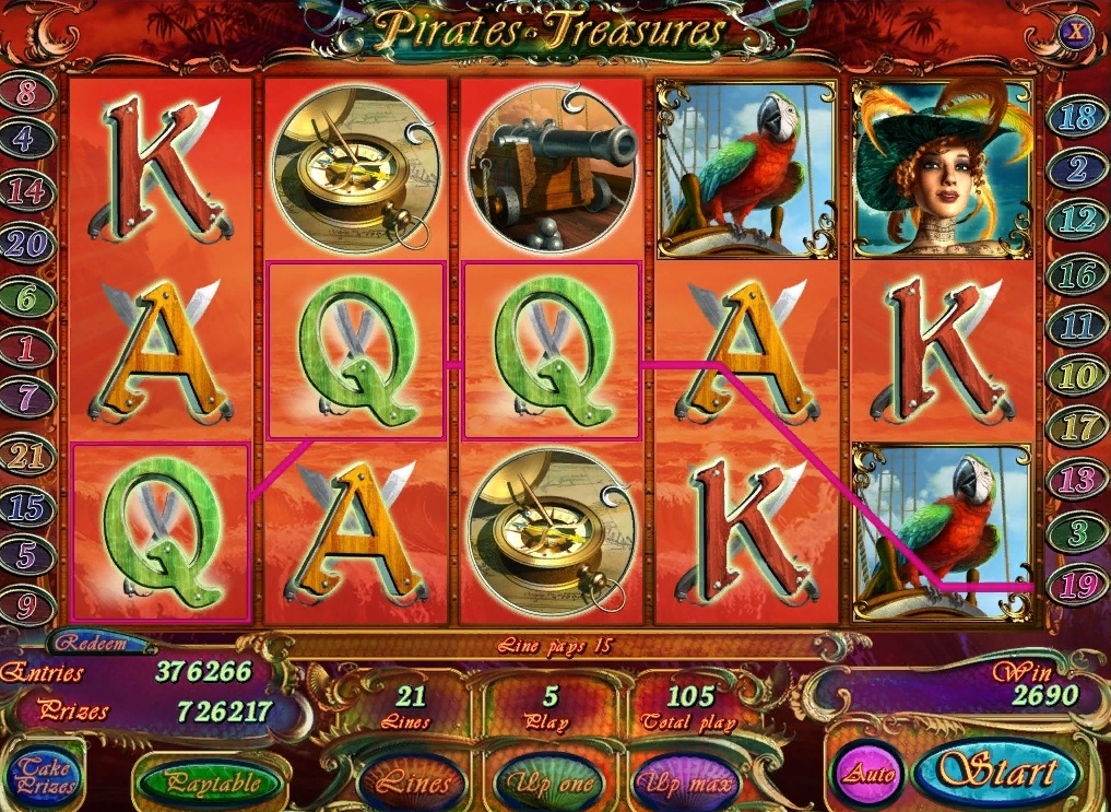 процесс игры видеослота Сокровища пиратов