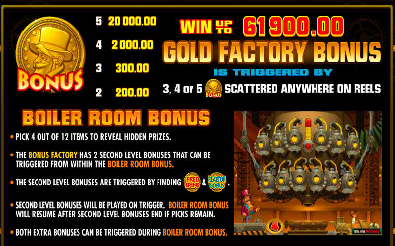 бонусные игры слота Фабрика золота