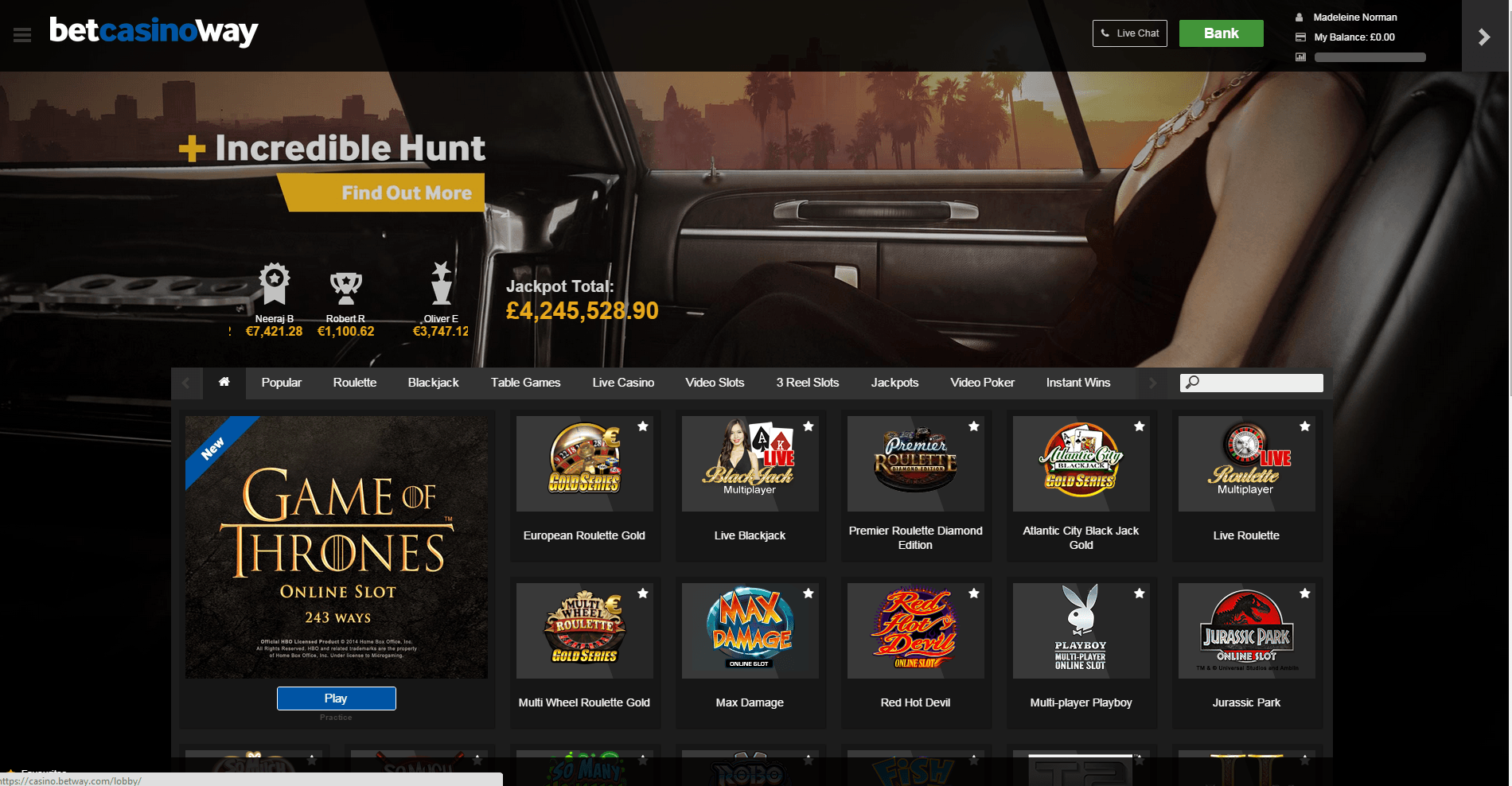 ассортимент игр Казино Бетвэй