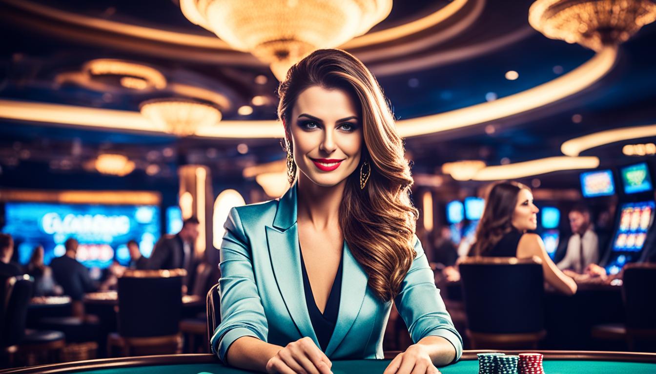 Обаятельная девушка с улыбкой играет в казино блэкджек