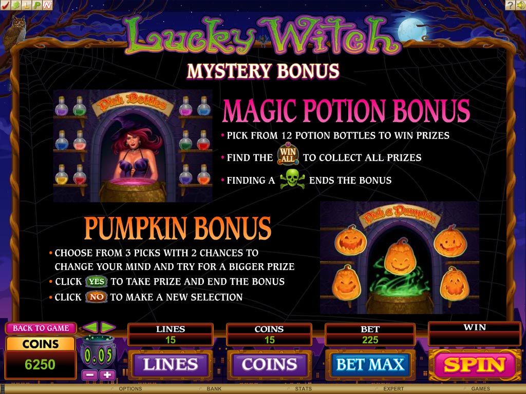 мистические бонусные игры в слоте Удачливая ведьма