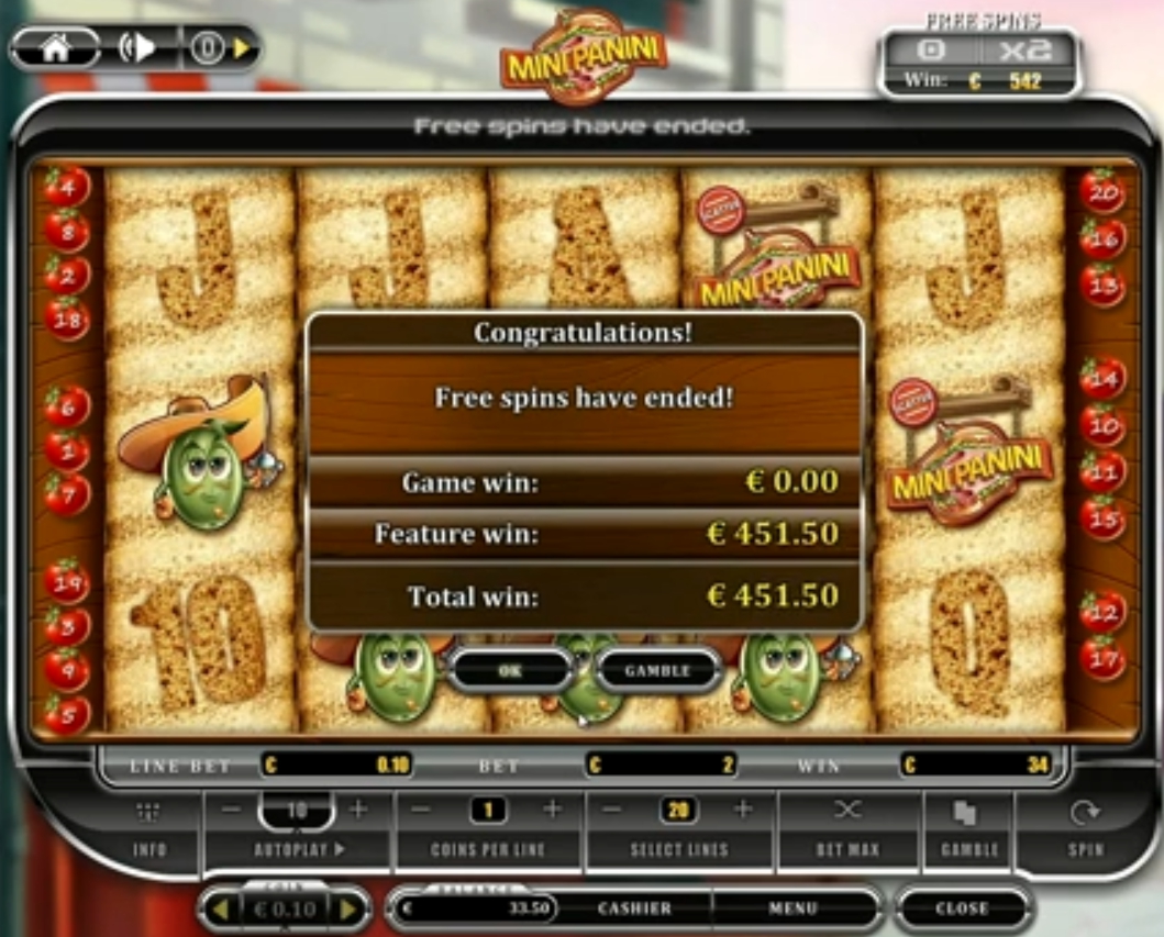 Free spins игрового автомата Mini Panini