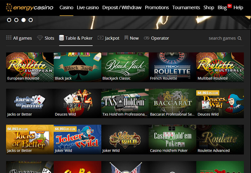 функционал сайта онлайн казино Энерджи