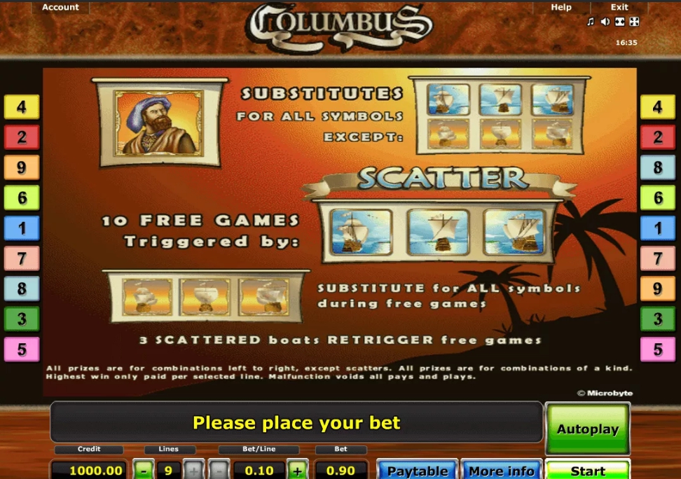 бесплатные фриспины игрового автомата Columbus