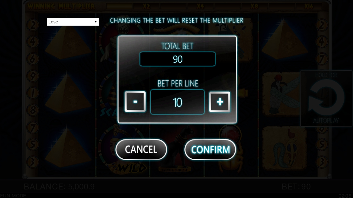 размер ставки в слоте Египетские приключения