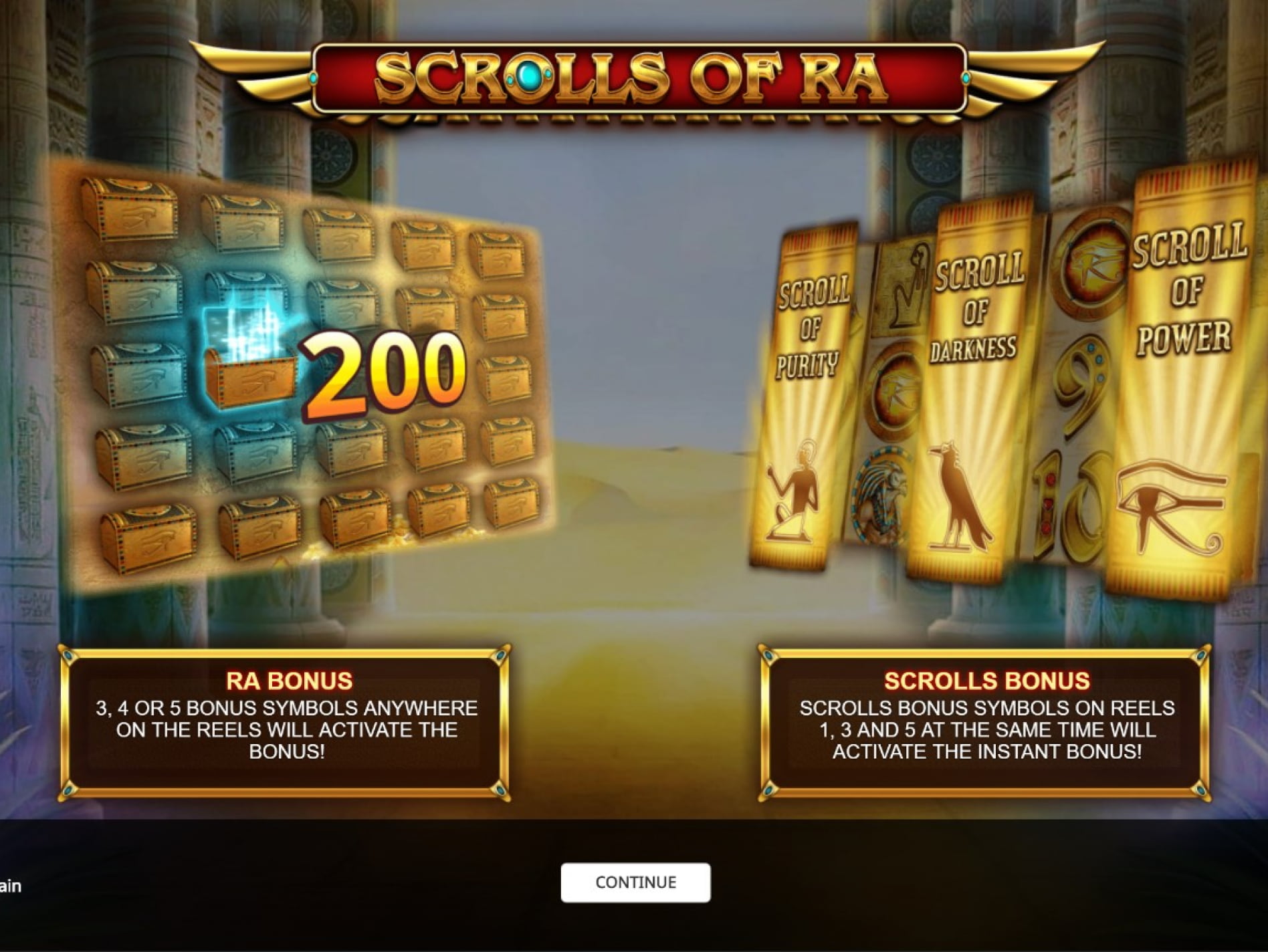 игровой процесс на слоте Свитки Ра